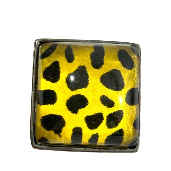 Women’s Vintage Fashion Ring Yellow Cheetah 5 Square Lucite Chunky Statement - Picture 2 of 16